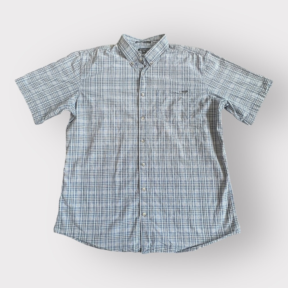 Eddie Bauer Button Shirt Classic Fit Blue White Men Size Tall XL / TXL